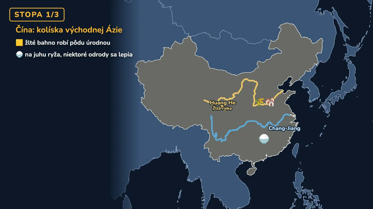 Mapa Číny so Žltou riekou Huang He a riekou Chang-Jiang